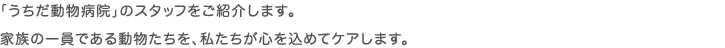 「うちだ動物病院」のスタッフをご紹介します。家族の一員である動物たちを、私たちが心を込めてケアします。